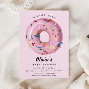 Pink Rainbow Sprinkle Donut Baby Shower Invitation