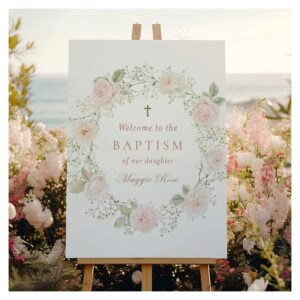 Pink Roses and Baby's Breath Baptism Welcome Foam Board