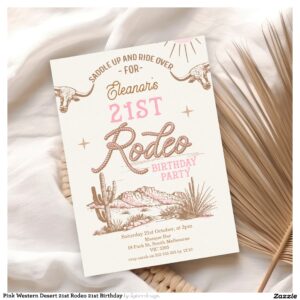 Pink Western Desert 21st Rodeo 21st Birthday Invitation