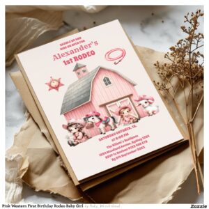 Pink Western First Birthday Rodeo Baby Girl  Invitation