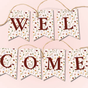 Pink Wildflower Baby Shower Welcome Bunting Flag