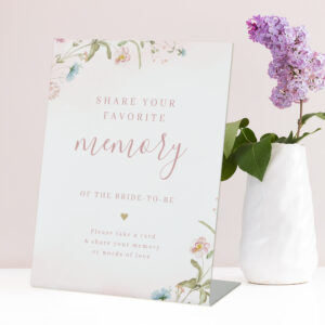 Pink wildflower boho share a memory bridal shower pedestal sign