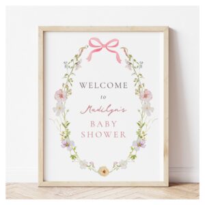 Pink Wildflower Bow Baby Shower Welcome Sign
