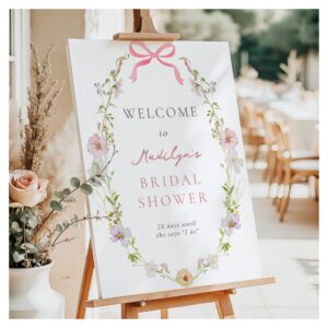 Pink Wildflower Bow Bridal Shower Welcome Sign