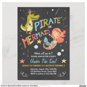 Pirate or Mermaid birthday invitation Joint Bday