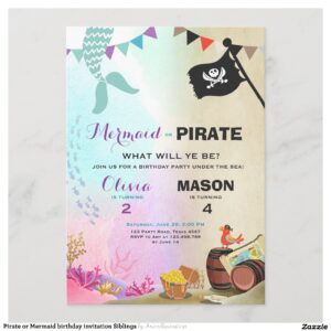 Pirate or Mermaid birthday invitation Siblings