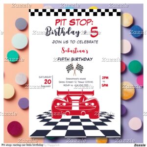 Pit stop: racing car kids birthday invitation