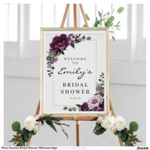 Plum Peonies Bridal Shower Welcome Sign