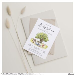 Pooh and Pals Watercolor Baby Shower Invitation