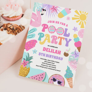 Pool Party Tropical Summer Pool Birthday Party Invitation