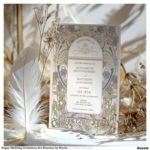 Poppy Wedding Invitations Art Nouveau by Mucha