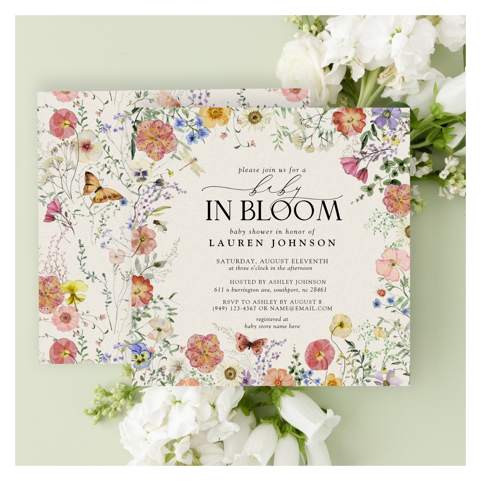 Pressed Wildflower Floral Baby in Bloom Shower Invitation