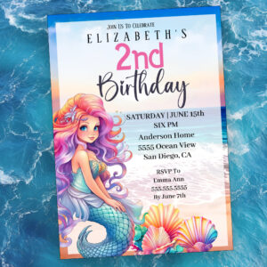 Pretty Mermaid Girl's 2nd Birthday Invitation