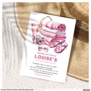 Pretty Pink Pool Party Girl Birthday Bash Invitation