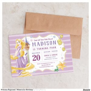 Princess Rapunzel   Watercolor Birthday Invitation