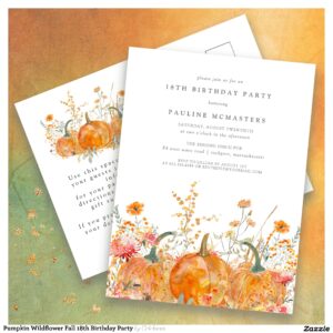 Pumpkin Wildflower Fall 18th Birthday Party Invitation Postcard