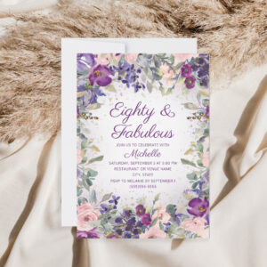 Purple Blush Pink Floral 80 and Fabulous Birthday Invitation