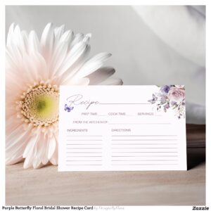 Purple Butterfly Floral Bridal Shower Recipe Card