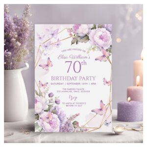 Purple Butterfly Lilac Garden Party 80th, Birthday Invitation