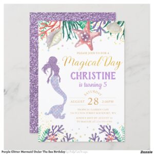 Purple Glitter Mermaid Under The Sea Birthday Invitation