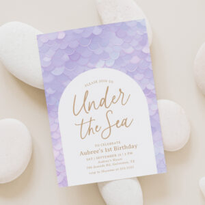 Purple Mermaid Oneder the Sea 1st Birthday Party Invitation