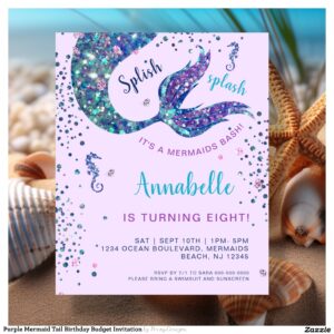 Purple Mermaid Tail Birthday Budget Invitation