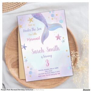 Purple Pink Mermaid Birthday Invitation