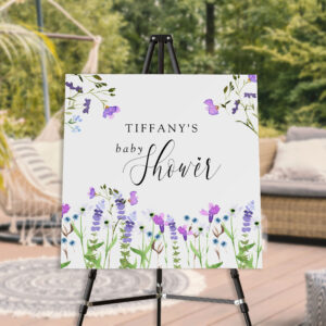Purple Wildflower Editable Shower Welcome Easel Foam Board