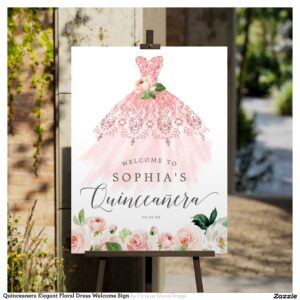 Quinceanera Elegant Floral Dress Welcome Sign