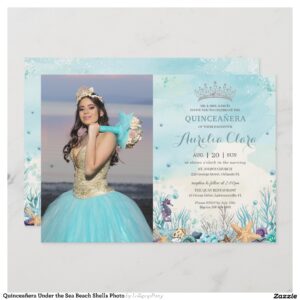 Quincea?era Under the Sea Beach Shells Photo Invitation