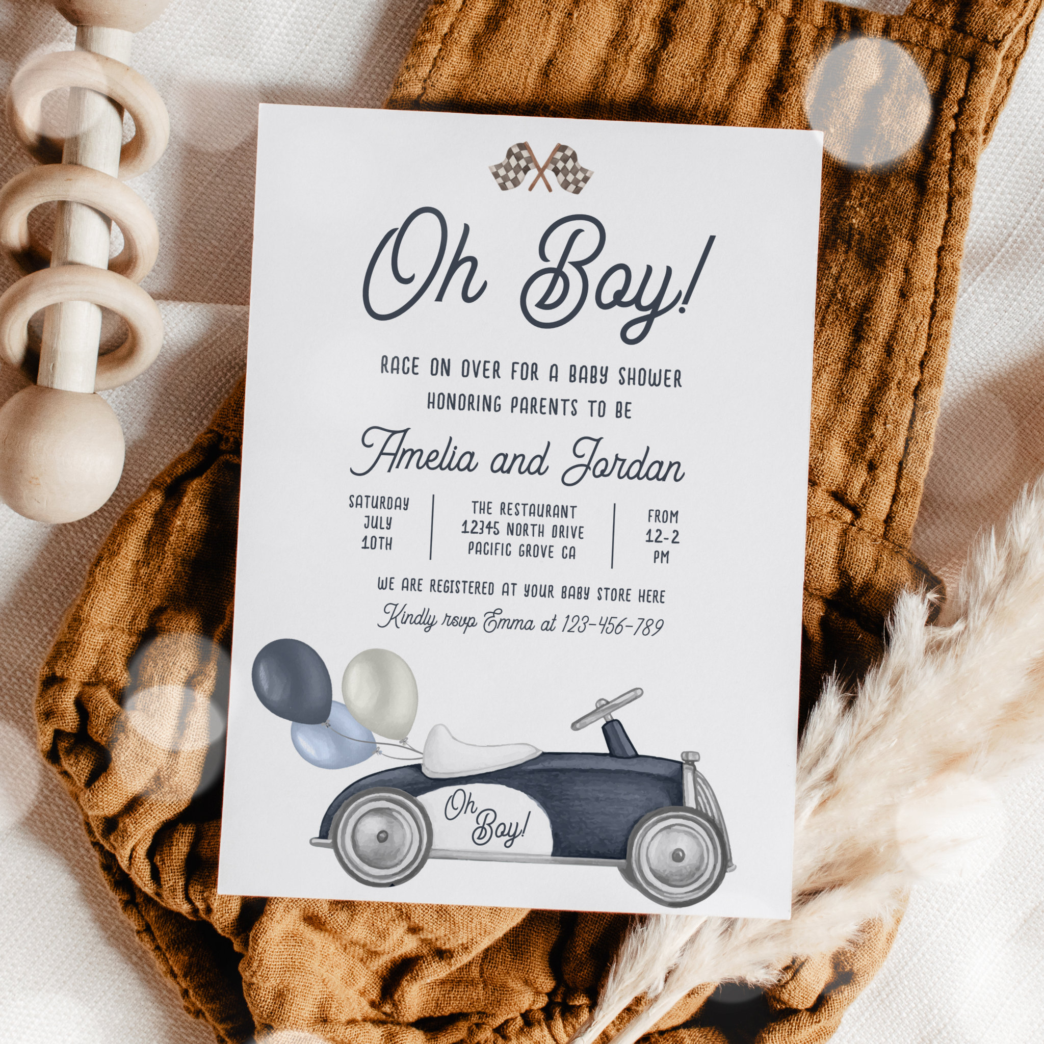 Race Car Baby Shower Boy Blue Race Car Shower Invitation