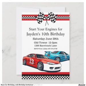 Race Car Birthday, 10th Birthday Invitation