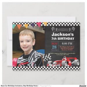 Race Car Birthday Invitation. Boy Birthday Party Invitation