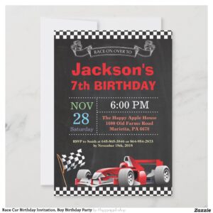 Race Car Birthday Invitation. Boy Birthday Party Invitation