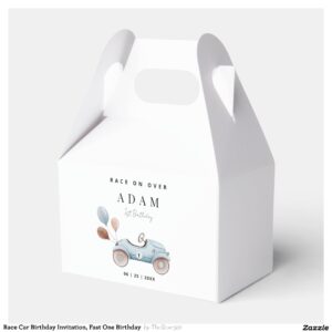 Race Car Birthday Invitation, Fast One Birthday  Favor Boxes