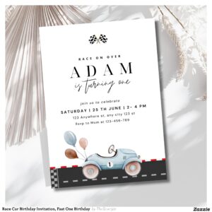 Race Car Birthday Invitation, Fast One Birthday  Invitation