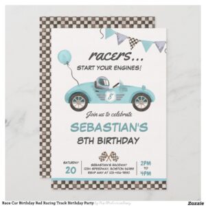 Race Car Birthday Red Racing Track Birthday Party Invitation
