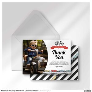 Race Car Birthday Thank You Card with Photo