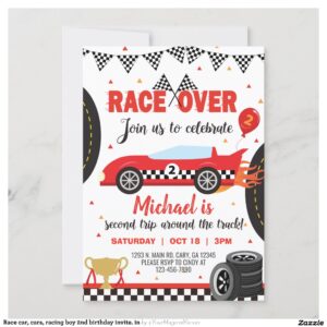 Race car, cars, racing boy 2nd birthday invite. in invitation