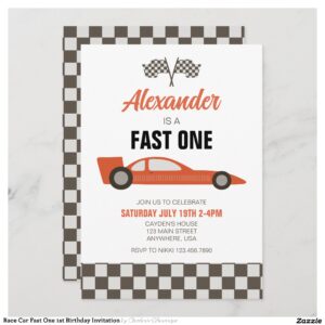 Race Car Fast One 1st Birthday Invitation