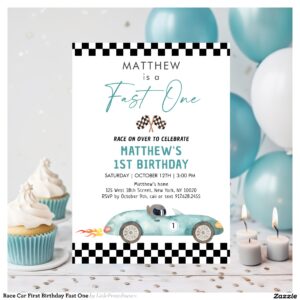 Race Car First Birthday Fast One Invitation