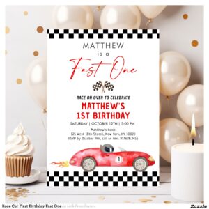 Race Car First Birthday Fast One Invitation