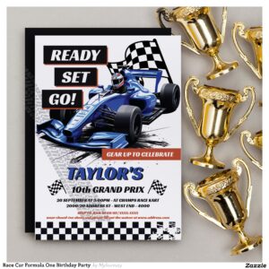 Race Car Formula One Birthday Party Invitation