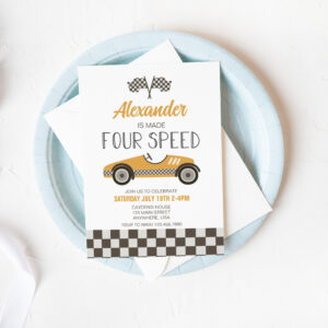 Race Car Made Four Speed Birthday Invitation