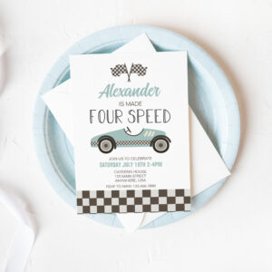 Race Car Made Four Speed Birthday Invitation
