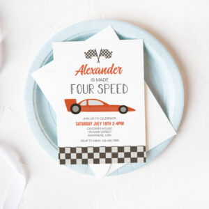 Race Car Made Four Speed Birthday Invitation