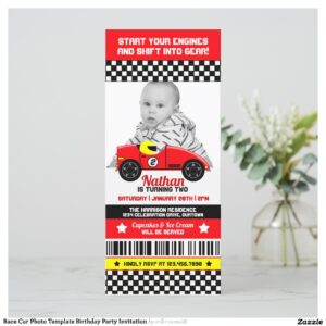 Race Car Photo Template Birthday Party Invitation