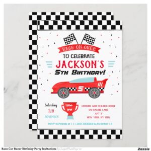 Race Car Racer Birthday Party Invitations