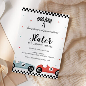 Race Car Racing Blue Red Birthday Invitation
