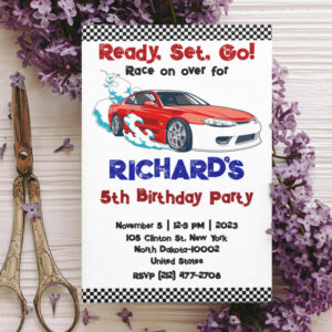 Race Car Racing Kid's Birthday Theme Invitation